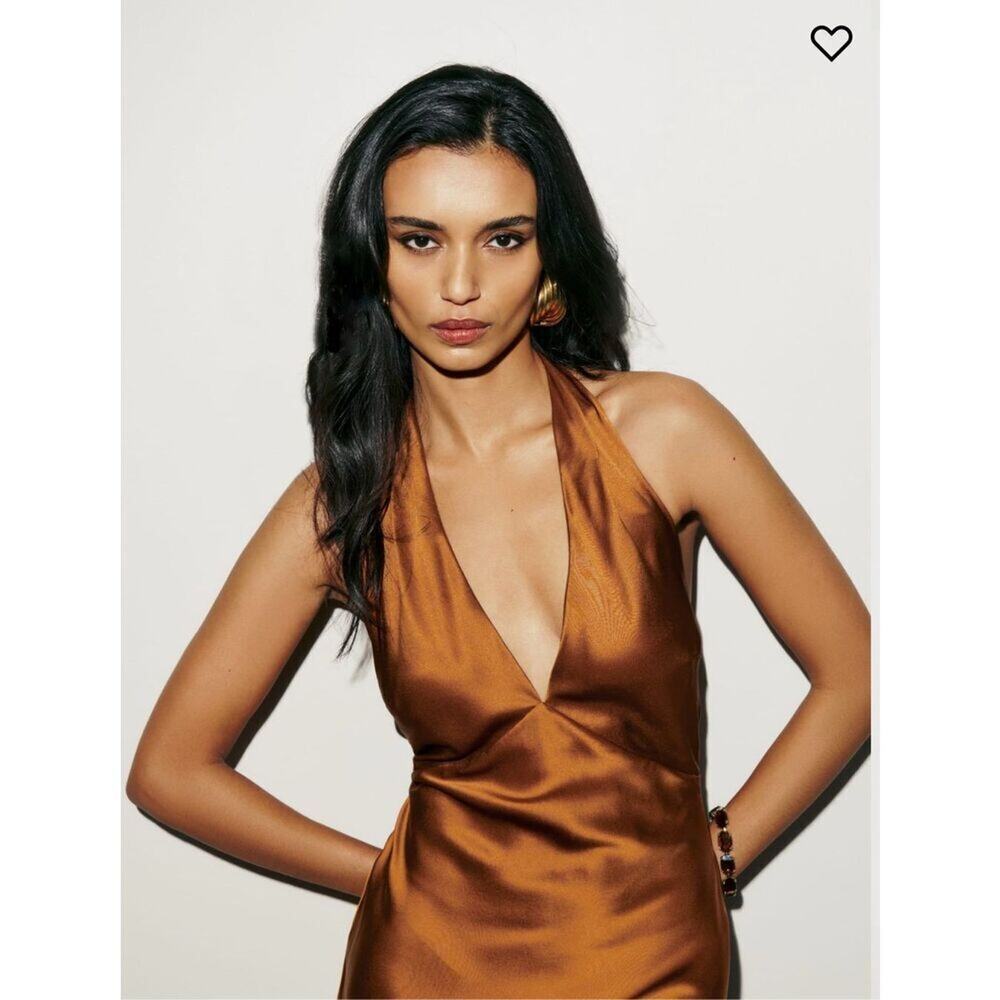 Reformation Daniela Silk Dress Copper Orange Maxi Size 4 - Picture 5 of 10